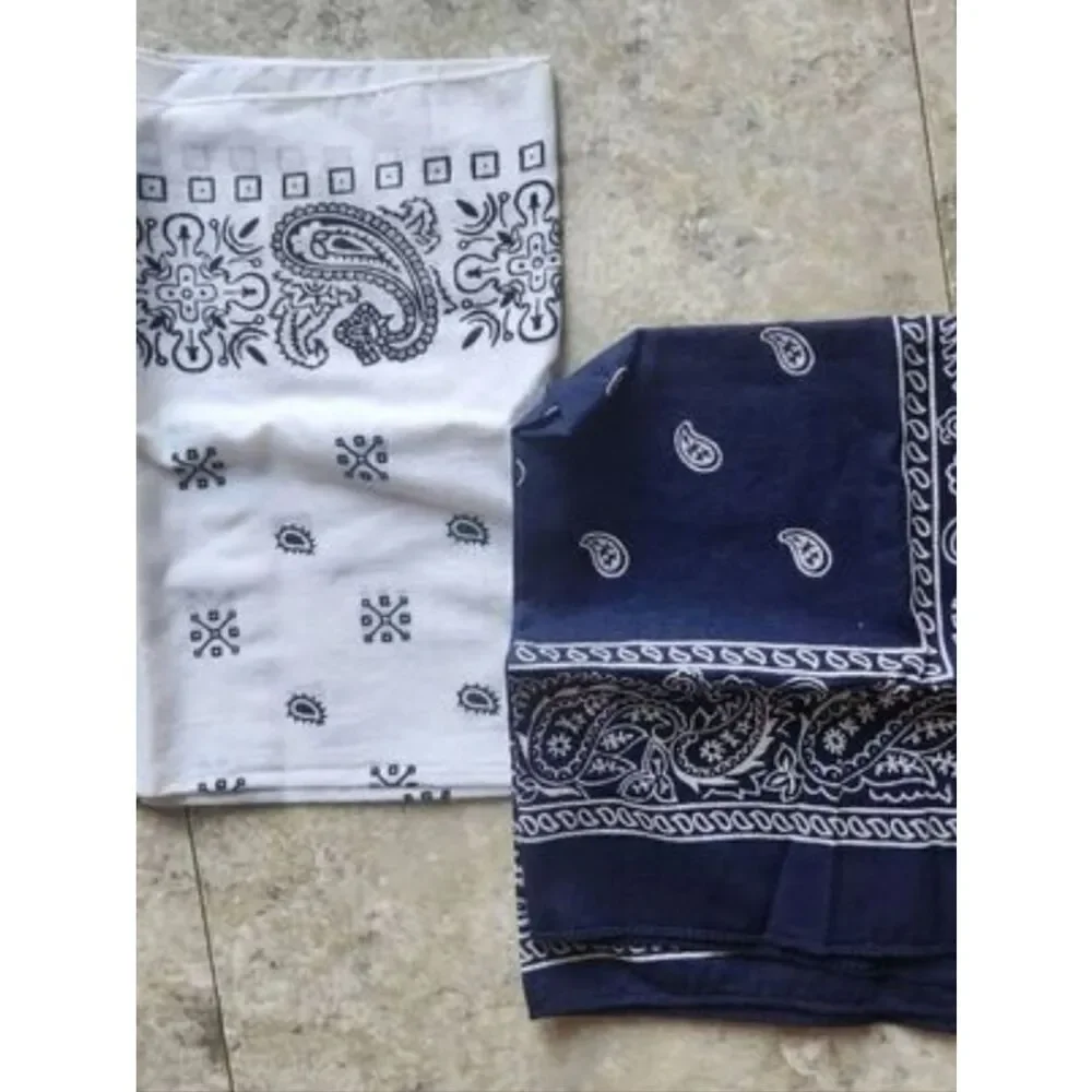 11 Set of Paisley Bandanas w Beaded scarf w Tassel Accent - White Navy Fuchsia